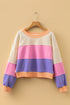 Pastel Color Block Drop Shoulder Cropped Sweatshirt