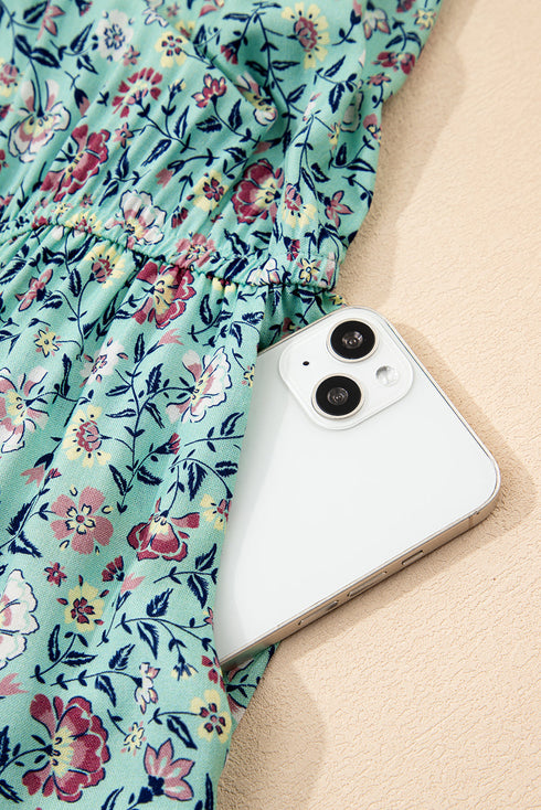 Pastel Floral Ruffle Bottom Wide Leg Jumpsuit