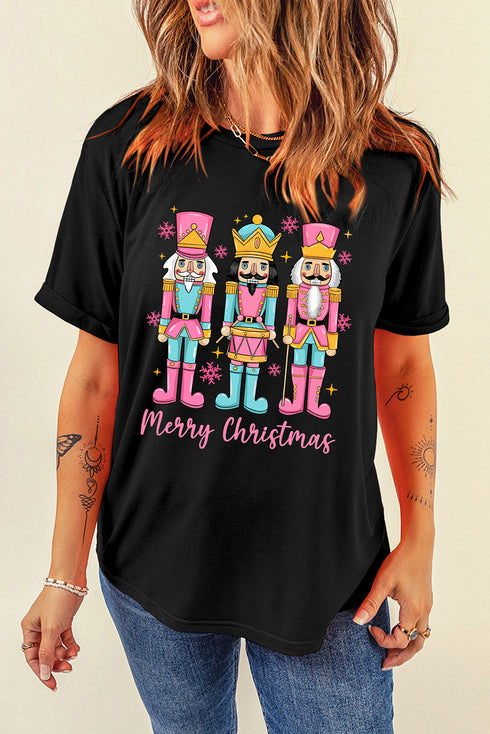 Pastel Nutcracker Merry Christmas Script Graphic Tee