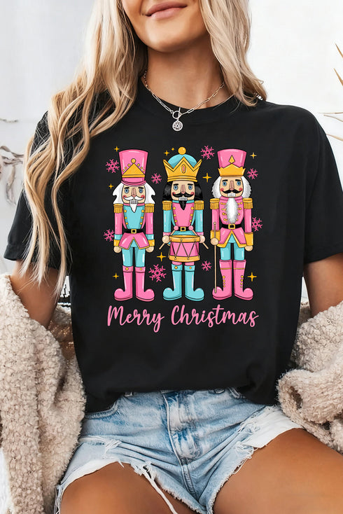 Pastel Nutcracker Merry Christmas Script Graphic Tee