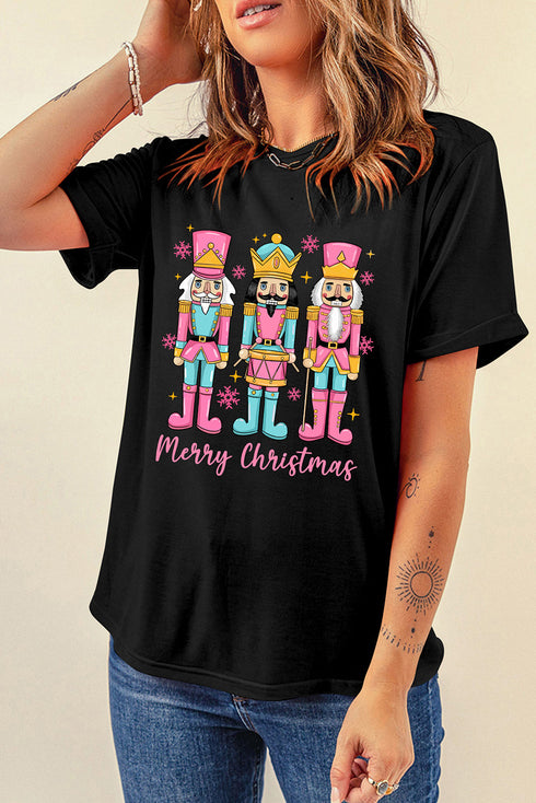 Pastel Nutcracker Merry Christmas Script Graphic Tee