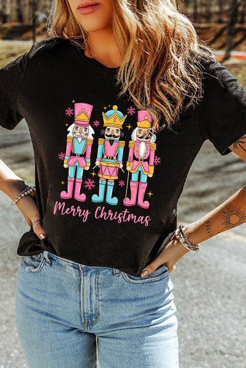 Pastel Nutcracker Merry Christmas Script Graphic Tee