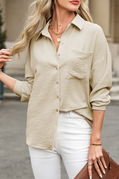 Patch Pocket Drop Shoulder Button Up Collared Casual Shirt