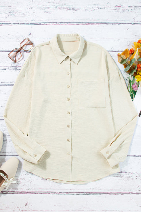 Patch Pocket Drop Shoulder Button Up Collared Casual Shirt