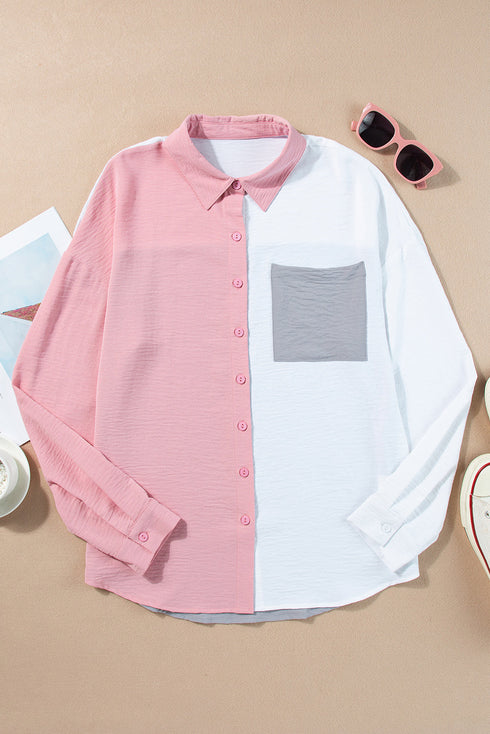 Patch Pocket Drop Shoulder Button Up Collared Casual Shirt