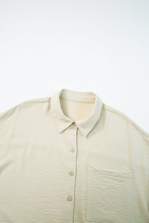 Patch Pocket Drop Shoulder Button Up Collared Casual Shirt