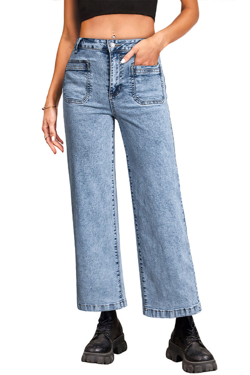 Patch Pocket Loose Straight Leg Denim Jeans