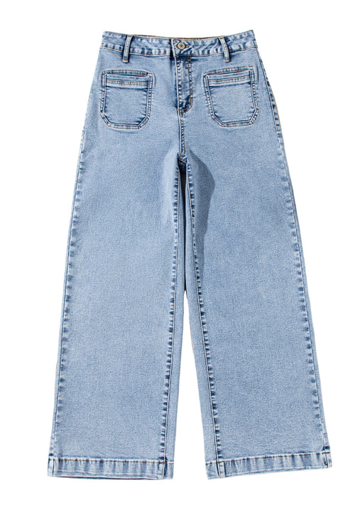 Patch Pocket Loose Straight Leg Denim Jeans