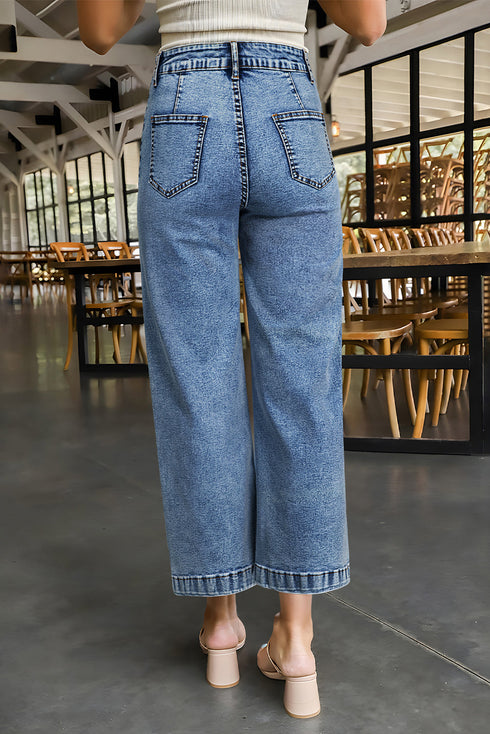 Patch Pocket Loose Straight Leg Denim Jeans