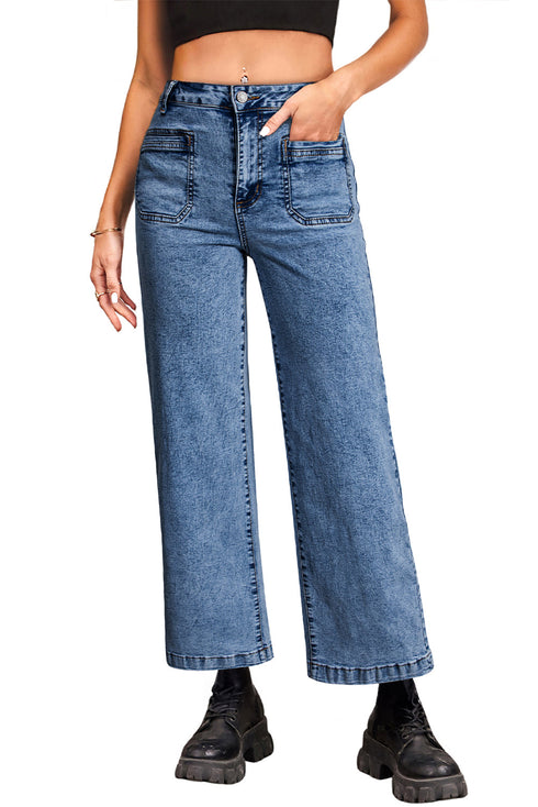 Patch Pocket Loose Straight Leg Denim Jeans
