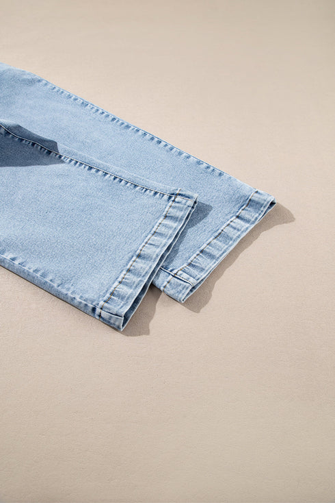 Patch Pocket Loose Straight Leg Denim Jeans