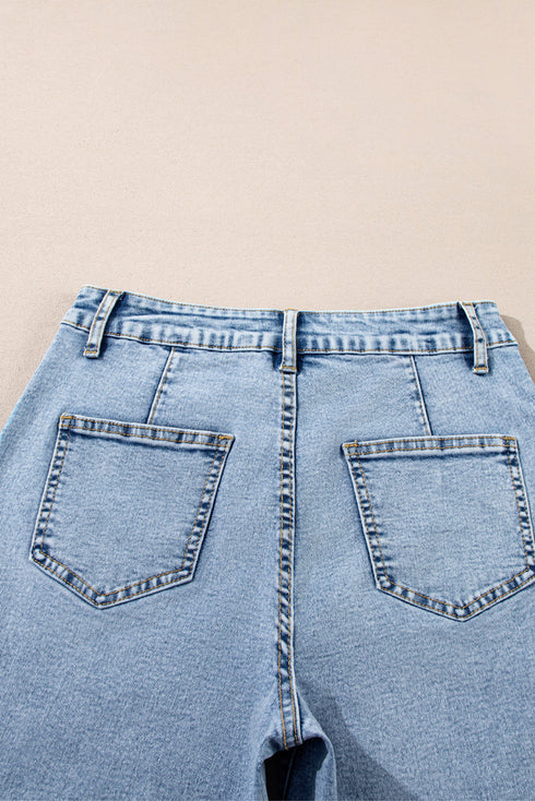 Patch Pocket Loose Straight Leg Denim Jeans