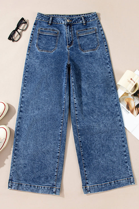 Patch Pocket Loose Straight Leg Denim Jeans