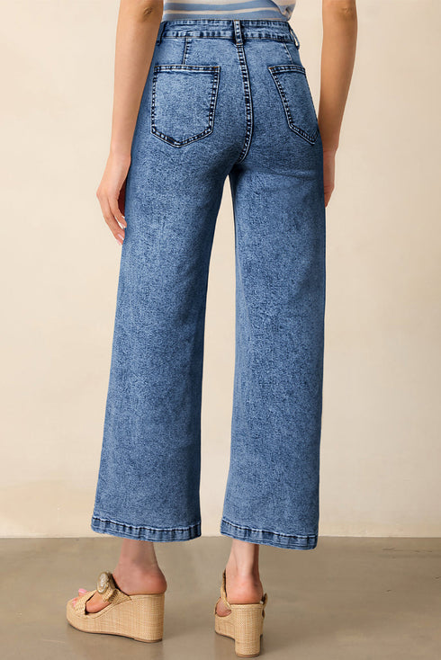 Patch Pocket Loose Straight Leg Denim Jeans