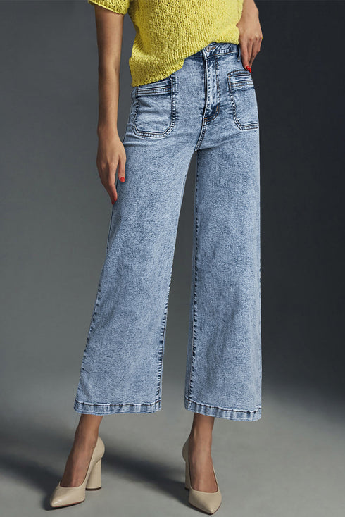 Patch Pocket Loose Straight Leg Denim Jeans