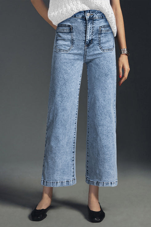 Patch Pocket Loose Straight Leg Denim Jeans