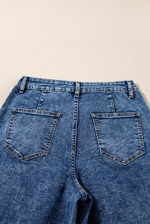 Patch Pocket Loose Straight Leg Denim Jeans