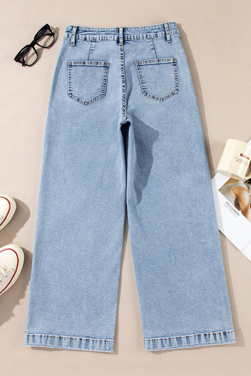 Patch Pocket Loose Straight Leg Denim Jeans