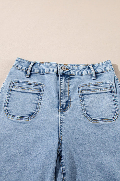 Patch Pocket Loose Straight Leg Denim Jeans