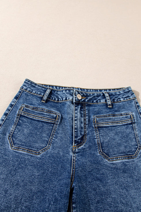 Patch Pocket Loose Straight Leg Denim Jeans