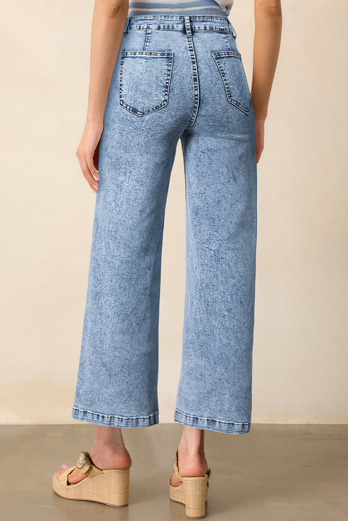 Patch Pocket Loose Straight Leg Denim Jeans