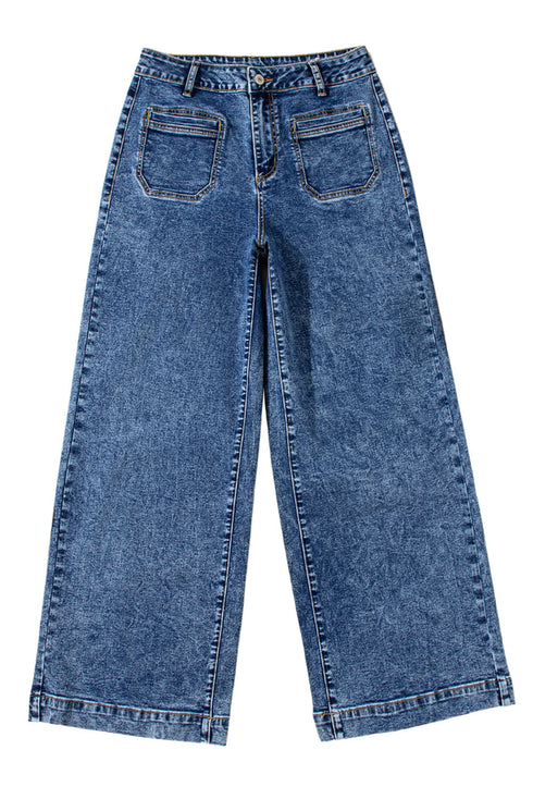 Patch Pocket Loose Straight Leg Denim Jeans