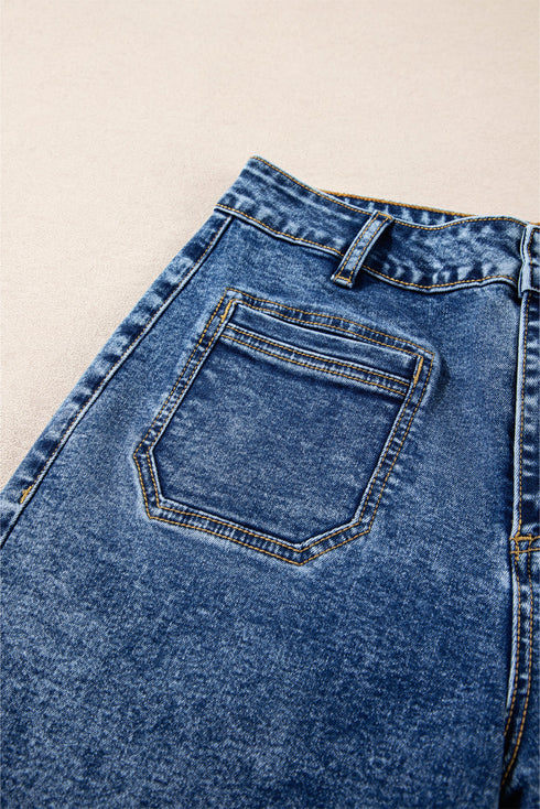 Patch Pocket Loose Straight Leg Denim Jeans