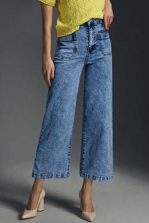 Patch Pocket Loose Straight Leg Denim Jeans