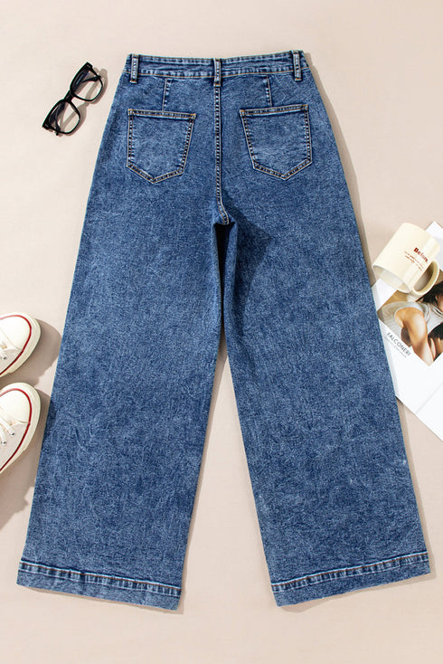 Patch Pocket Loose Straight Leg Denim Jeans