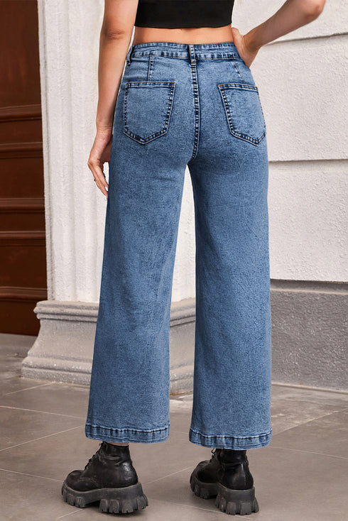 Patch Pocket Loose Straight Leg Denim Jeans