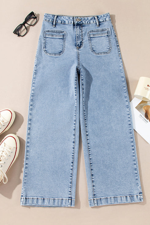 Patch Pocket Loose Straight Leg Denim Jeans