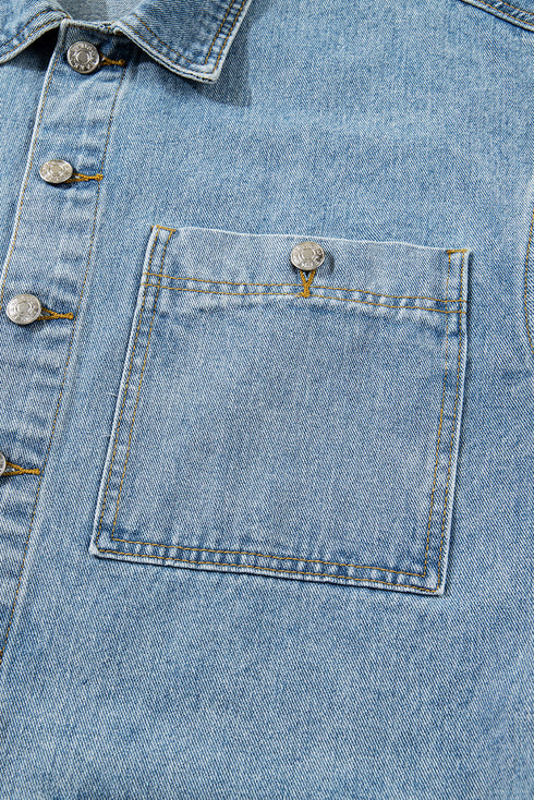 Patch Pocket Side Lace Up Boyfriend Denim Jacket