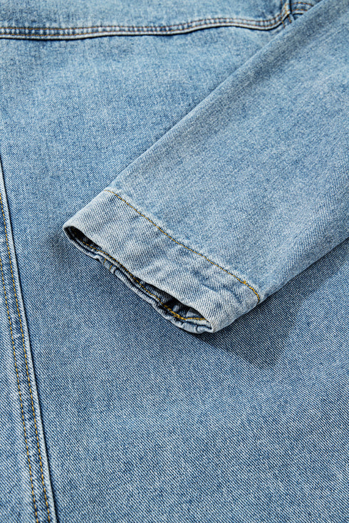 Patch Pocket Side Lace Up Boyfriend Denim Jacket