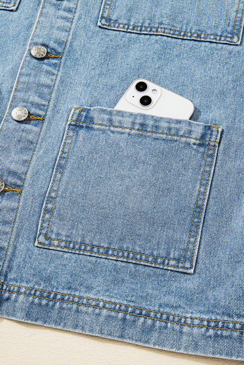 Patch Pocket Side Lace Up Boyfriend Denim Jacket