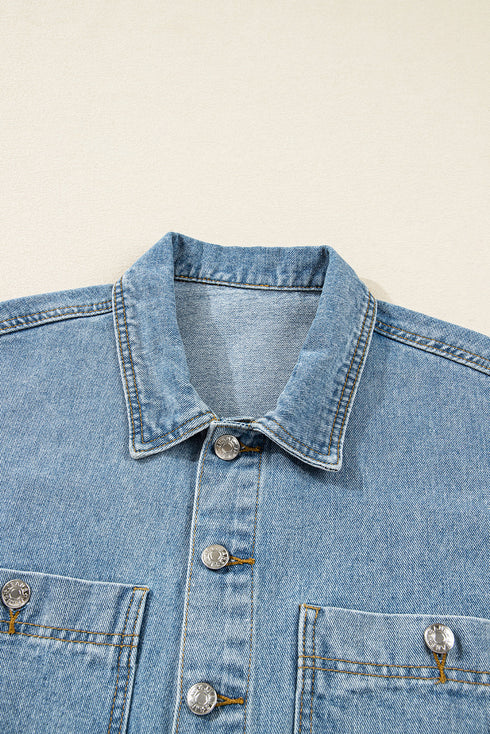 Patch Pocket Side Lace Up Boyfriend Denim Jacket