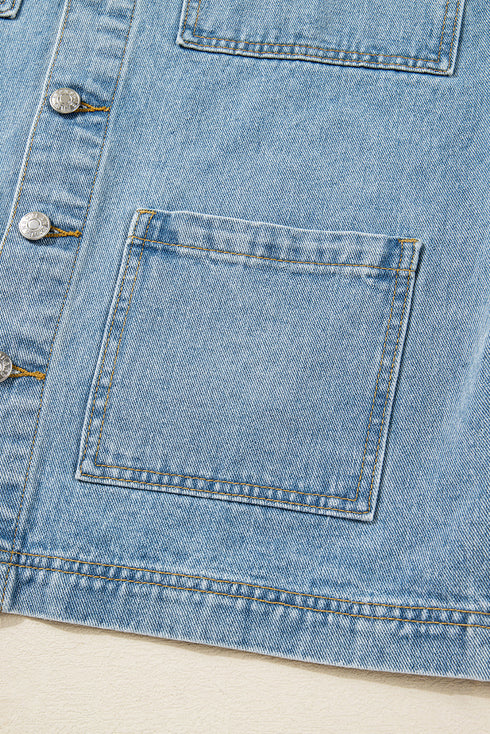 Patch Pocket Side Lace Up Boyfriend Denim Jacket