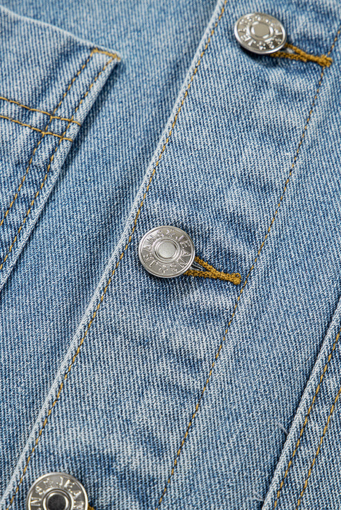 Patch Pocket Side Lace Up Boyfriend Denim Jacket