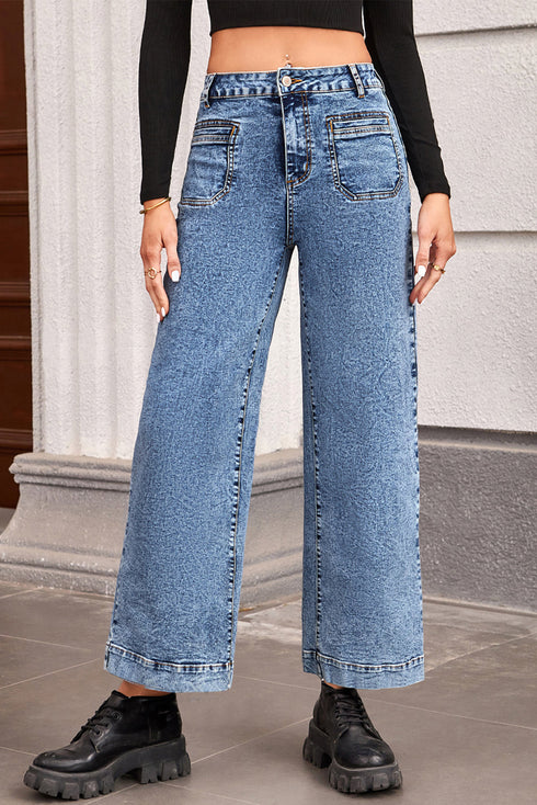 Patch Pocket Straight Leg Relaxed Fit Utility Jeans