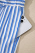 Patch Pocket Striped Drawstring Wide Leg Ankle Pants