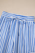 Patch Pocket Striped Drawstring Wide Leg Ankle Pants