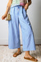 Patch Pocket Striped Drawstring Wide Leg Ankle Pants