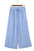 Patch Pocket Striped Drawstring Wide Leg Ankle Pants