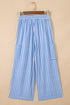 Patch Pocket Striped Drawstring Wide Leg Ankle Pants