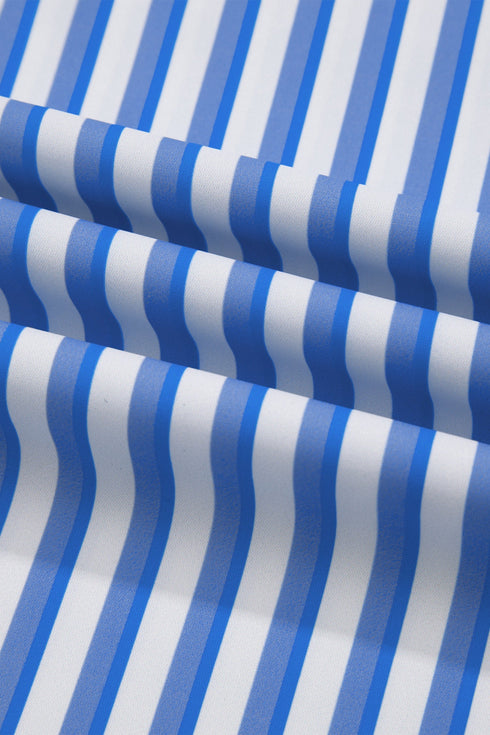 Patch Pocket Striped Drawstring Wide Leg Ankle Pants