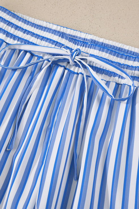 Patch Pocket Striped Drawstring Wide Leg Ankle Pants