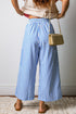 Patch Pocket Striped Drawstring Wide Leg Ankle Pants