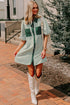 Patch Pockets Button Down Short Puff Sleeve Dress