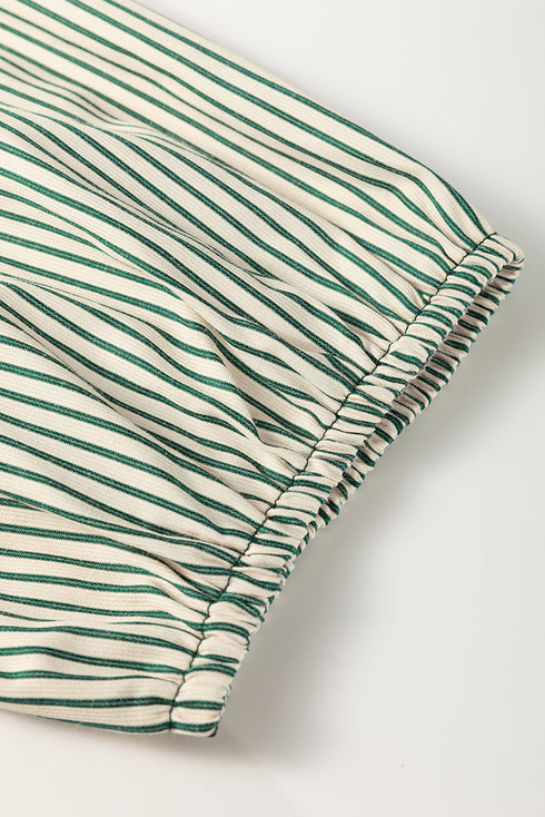 Patch Pockets Button Down Short Puff Sleeve Dress