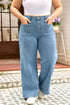Patched Pocket Textured Denim Wide Leg Plus Size Bottoms