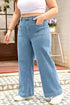 Patched Pocket Textured Denim Wide Leg Plus Size Bottoms